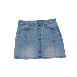 American Eagle Outfitters Sz 4 Hi-Rise A-Line Jean Skirt Button Front Light Wash